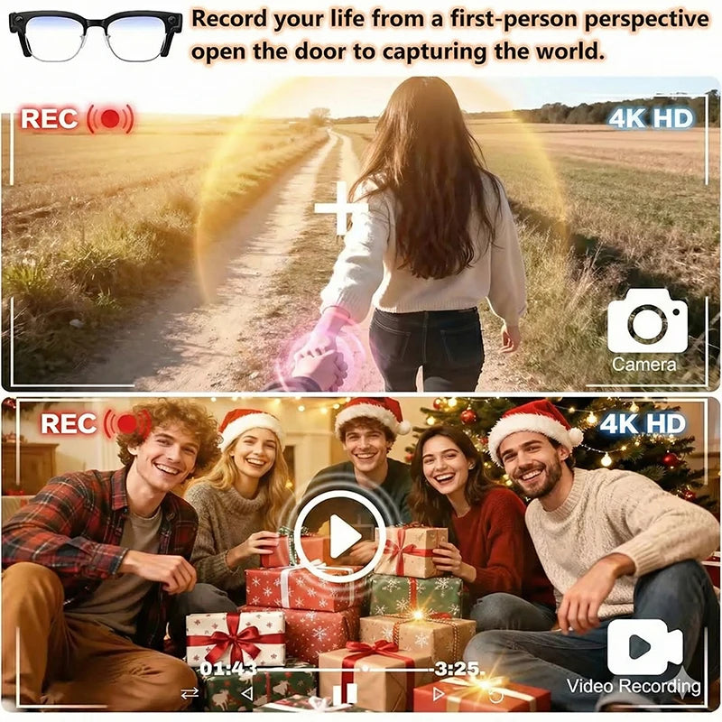 Smart Glasses With Camera Video Recording AI Photo Recognition Bluetooth Call Translation Voice Sunglasses Men