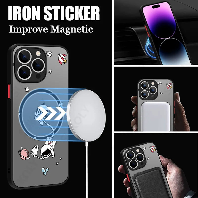 For Magsafe Wireless Charging Astronaut Case For iPhone 16 15 Pro Max Plus 14 Pro 13 12 11 Pro Max 7 8 Soft Edge Phone Cover