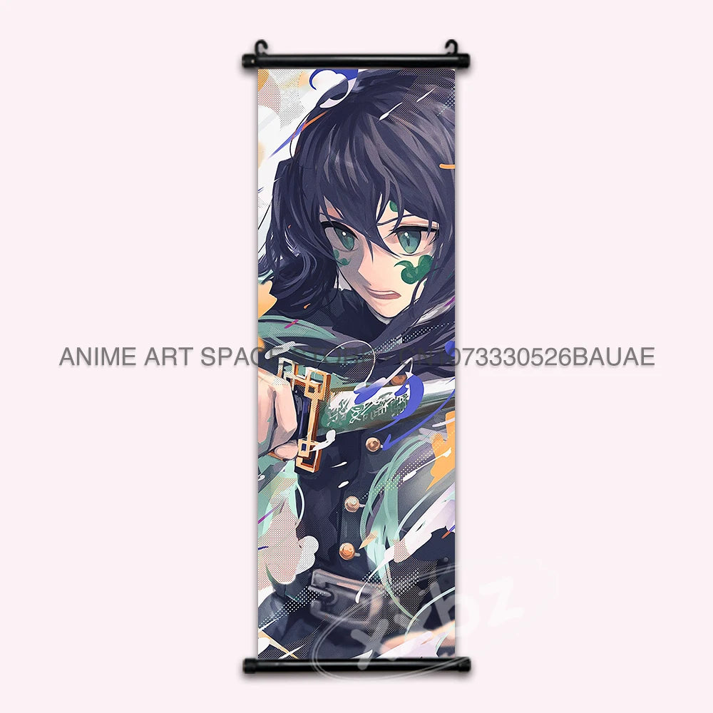 Demon Slayer Hanging Painting Anime Poster Wall Art Gift Kamado Tanjirou Canvas Scroll Picture Print Home Decor Kawaii Kids Room