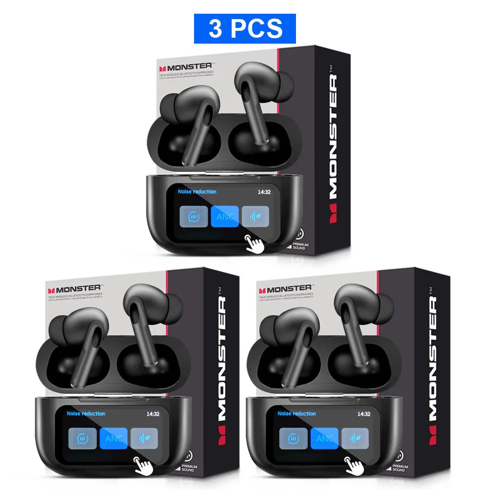 MONSTER Tws Wireless Bluetooth Earphones HD Stereo Sound Earbuds Headphones Charging Box LCD Touch Display Sports In-Ear Headset