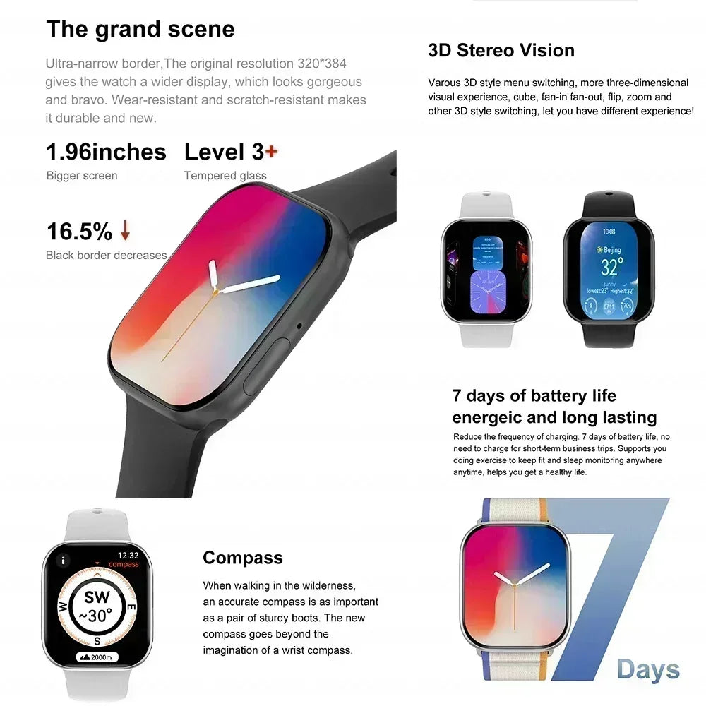 Smart Watch 4G Music Video Bluetooth Call Waterproof for Android iOS with TWS Earphones 1.96' AMOLED HD Touch Screen