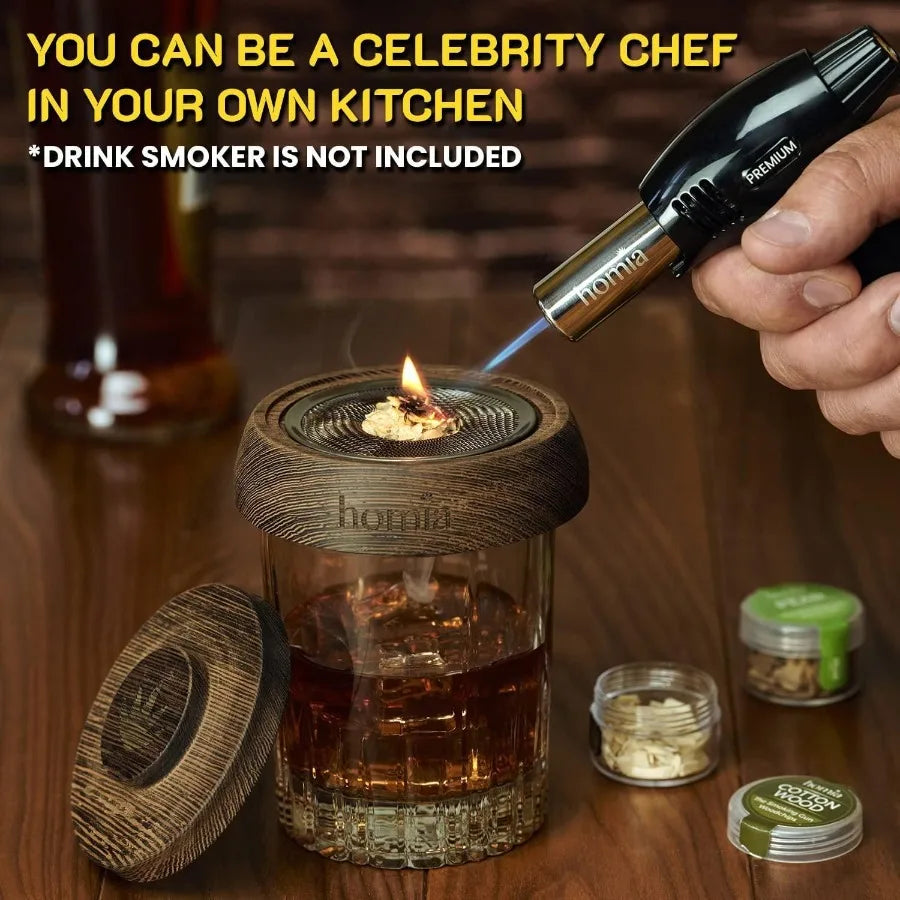 Butane Torch Refillable Kitchen Torch Lighter Adjustable Flame for Smokers Smoking Guns with Wood Chips bag included Fit All Bu