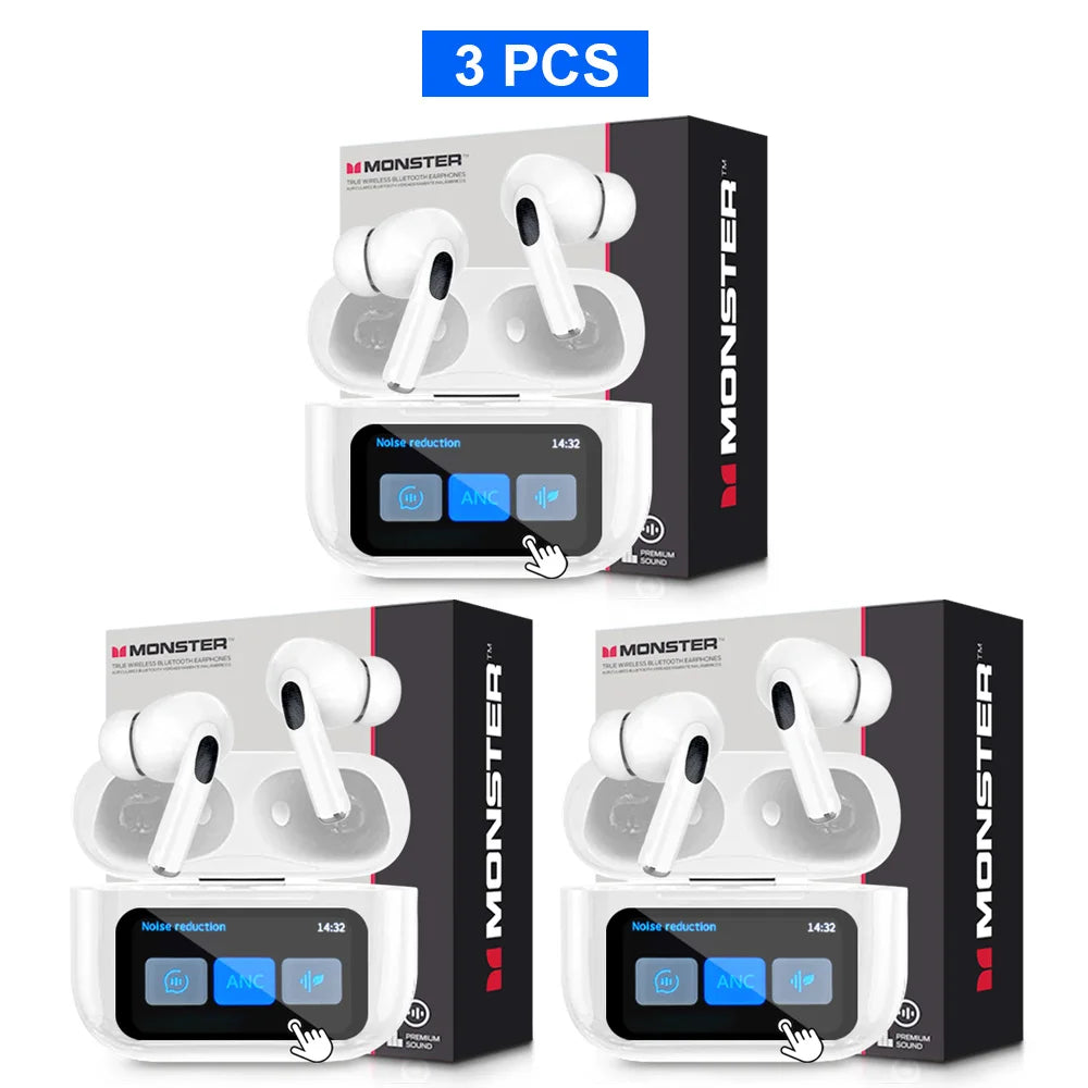 MONSTER Tws Wireless Bluetooth Earphones HD Stereo Sound Earbuds Headphones Charging Box LCD Touch Display Sports In-Ear Headset