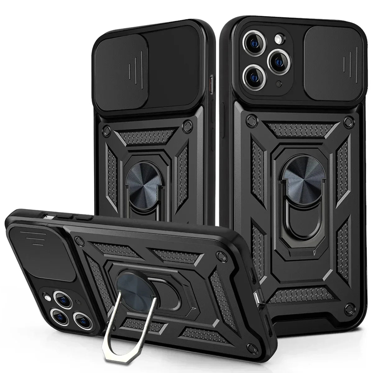 Shockproof Armor Case for iPhone pro Max plus with Slide Camera Lens Protection Matte Anti-Glare Non-Slip Cover for Models 11 to 16