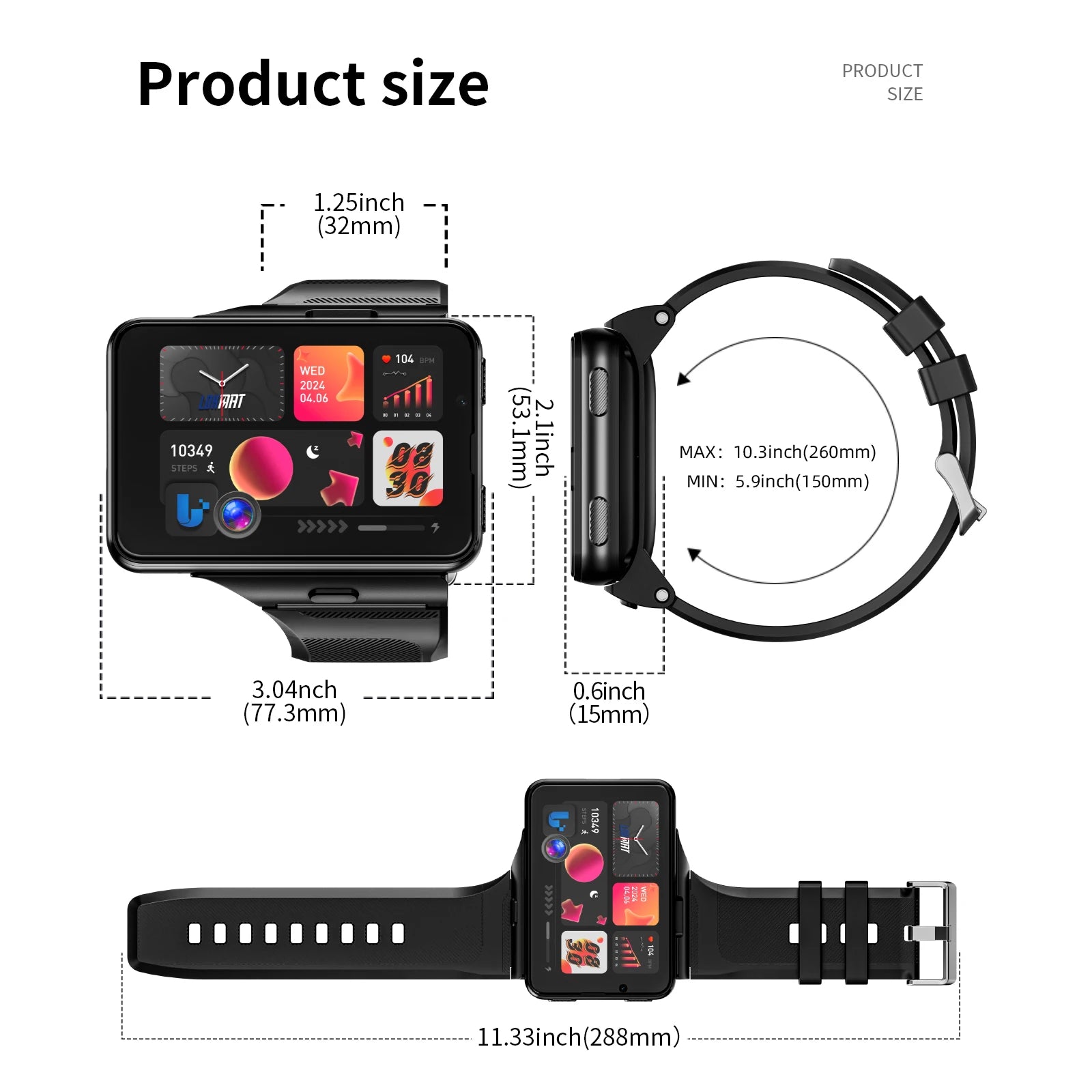 LOKMAT APPLLP MAX Detachable Strap Android Smart Watch Phone Wifi 4G Network Watch Dual Camera Video Calls Heart Rate Monitor