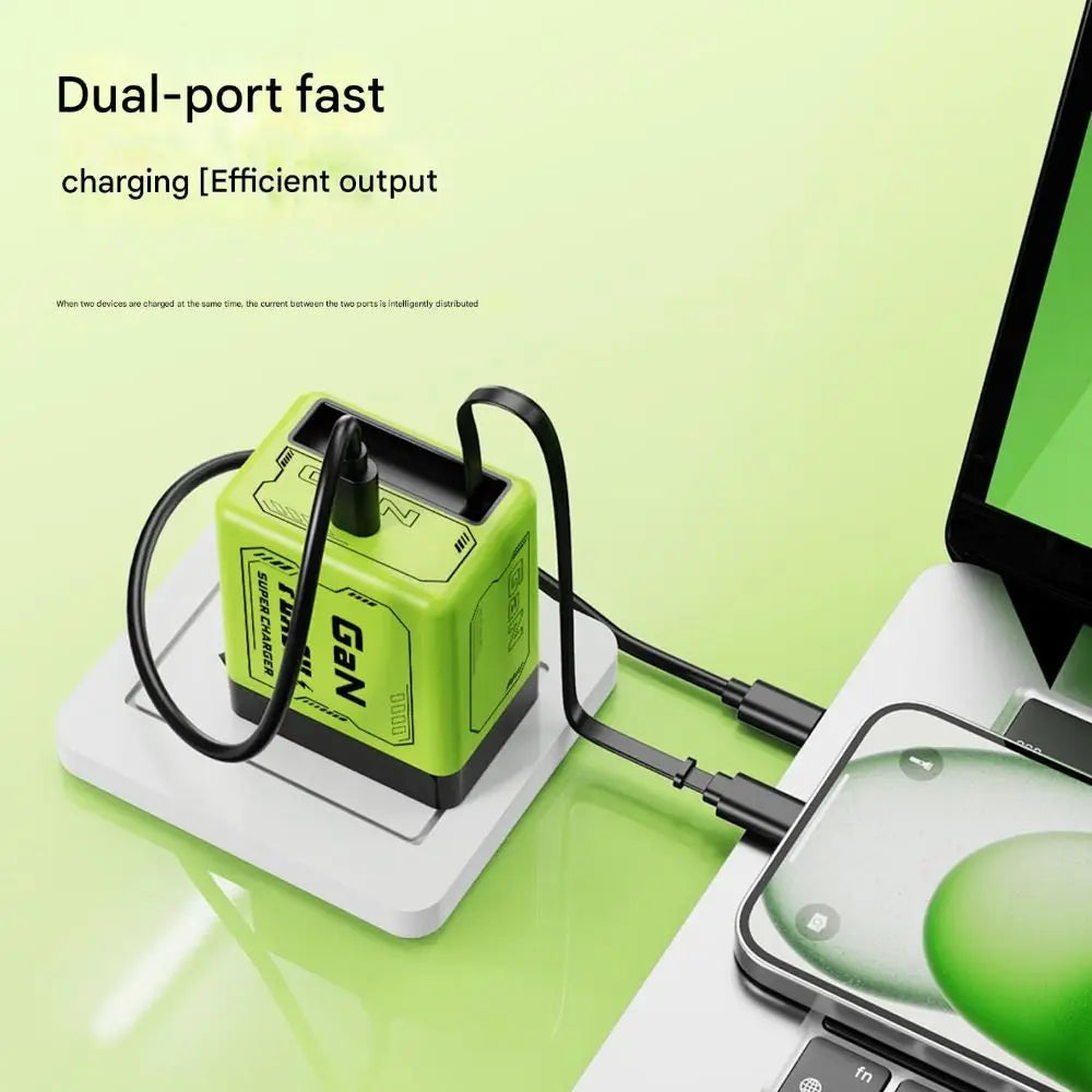 Hot 52W GaN Charger Retractable Type C Cable Phone Charger Fast With 2 USB Ports Laptops Charger for Phone, Laptops
