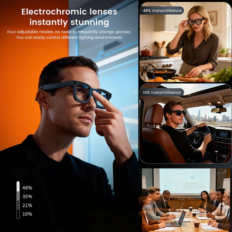 Smart Glasses 800W HD Photo Video AI Record Translation Touch Photochromic Lenses Bluetooth Call Music Multifunction Glasses
