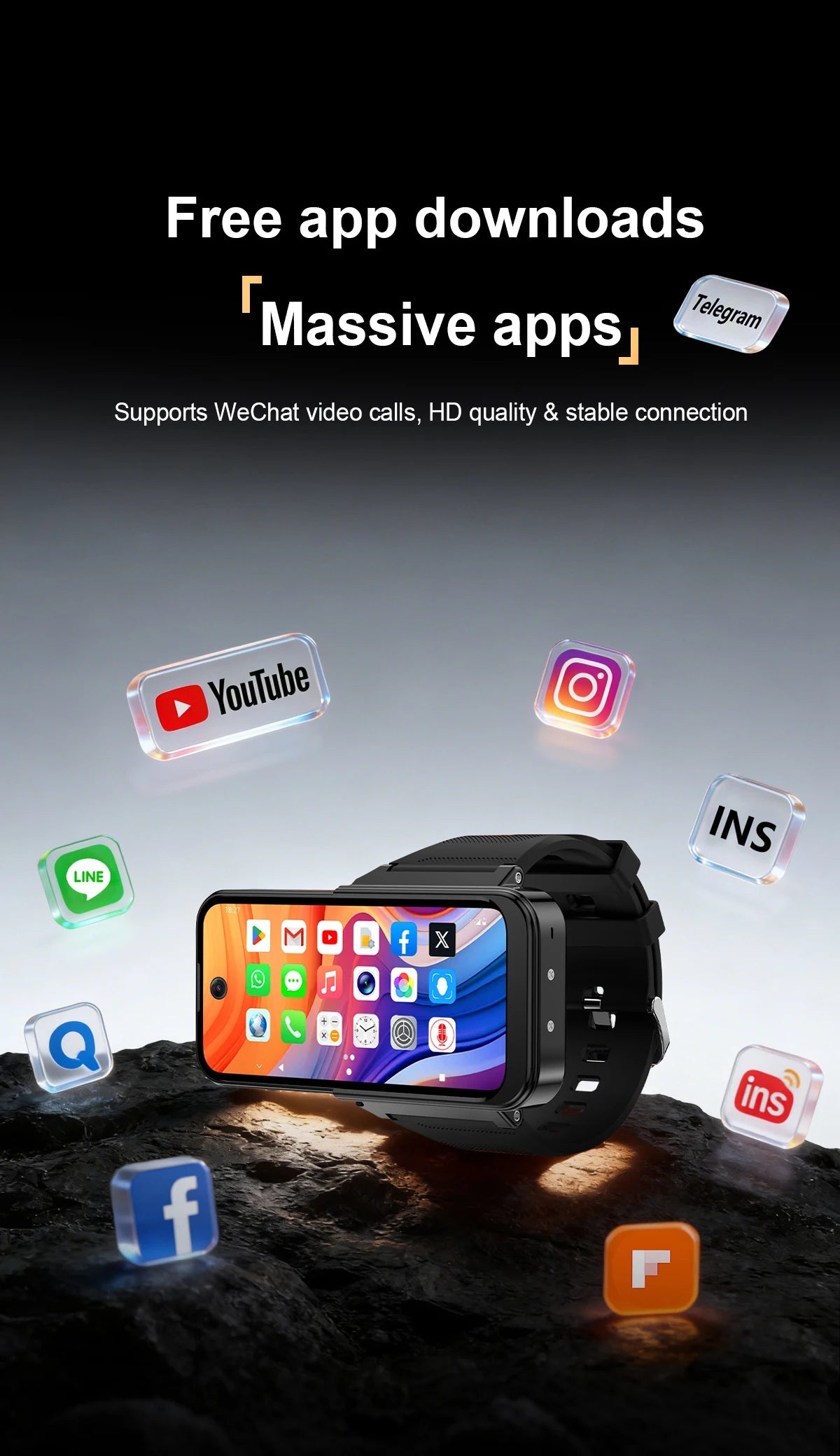 Q333 Mini Android 12.0 Smart Watch 3.97 Inches 8GB RAM 256GB ROM Dual SIM Standby Play Store 3G Little Smart Watch Phone