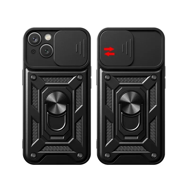 Shockproof Armor Case for iPhone pro Max plus with Slide Camera Lens Protection Matte Anti-Glare Non-Slip Cover for Models 11 to 16