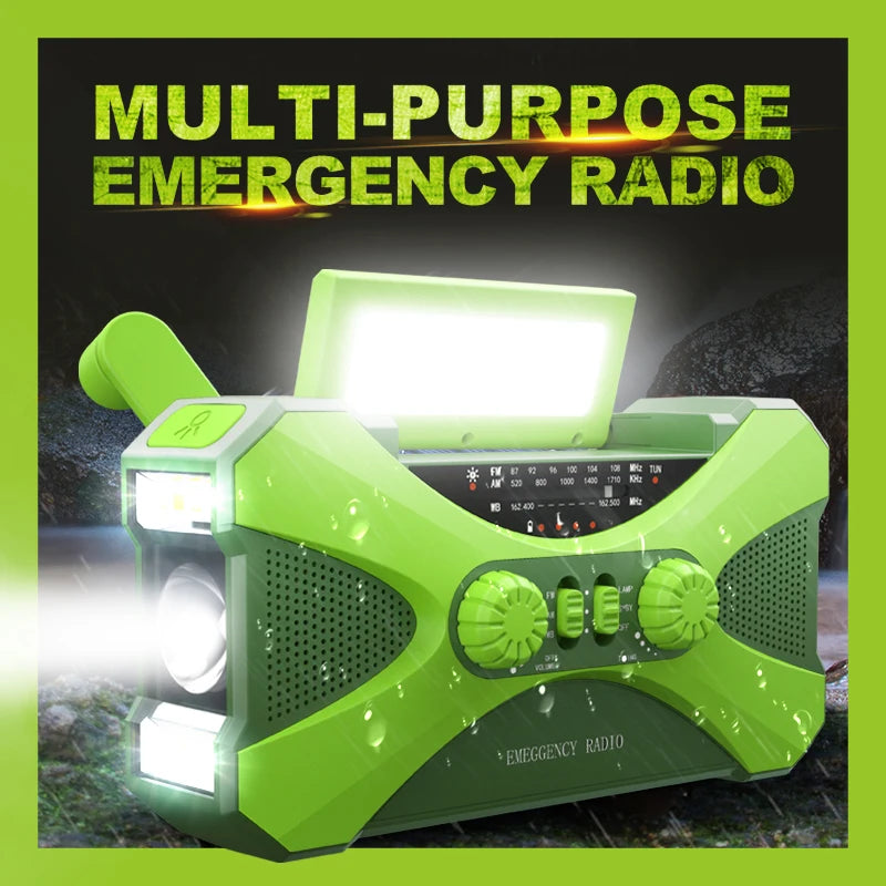 12000mAh Hand Crank Solar Power Radio Portable AM/FM/NOAA Weather Radio with LED Flashlight Power Bank Outdoor Emergency Radio