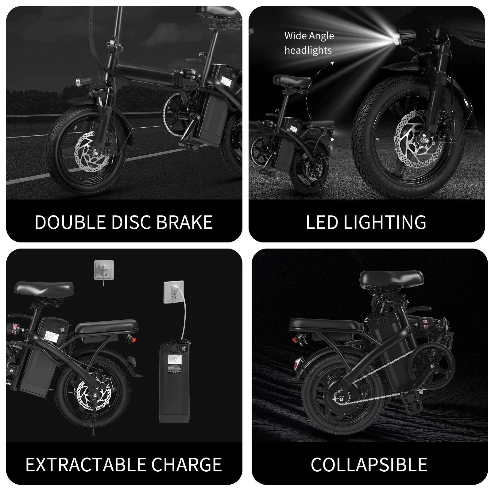 500W Dual Disc Brake Foldable Electric Bicycle 14 Inch 48V10.4Ah Battery 22 Miles Range 20MPH Max Speed with Seat And Basket 1Year Warranty