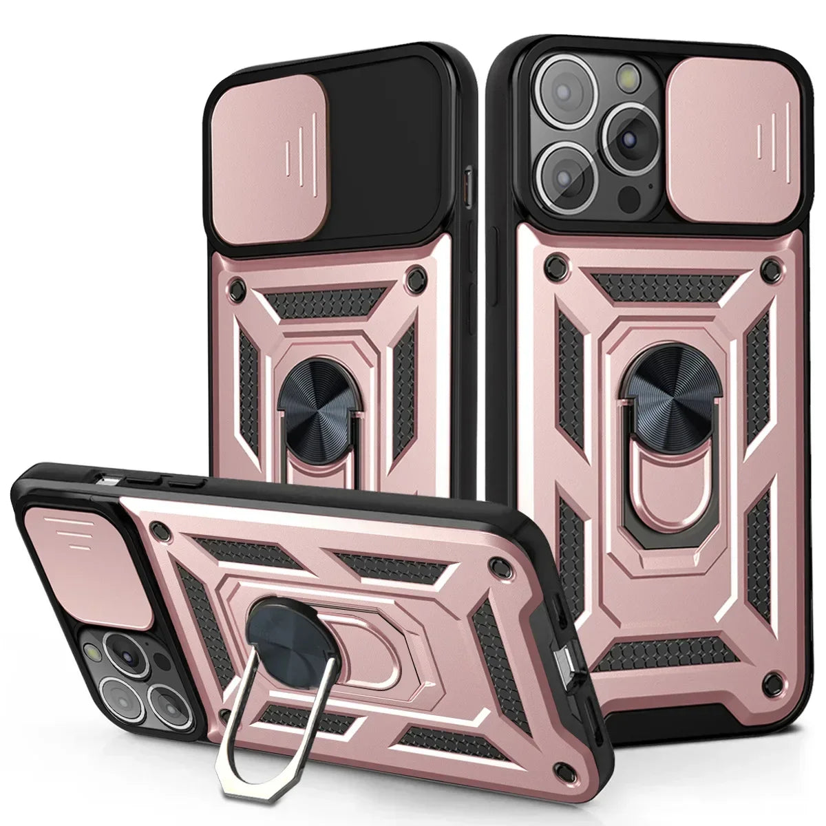 Shockproof Armor Case for iPhone pro Max plus with Slide Camera Lens Protection Matte Anti-Glare Non-Slip Cover for Models 11 to 16