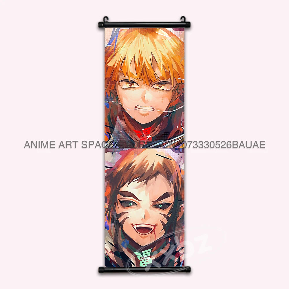 Demon Slayer Hanging Painting Anime Poster Wall Art Gift Kamado Tanjirou Canvas Scroll Picture Print Home Decor Kawaii Kids Room