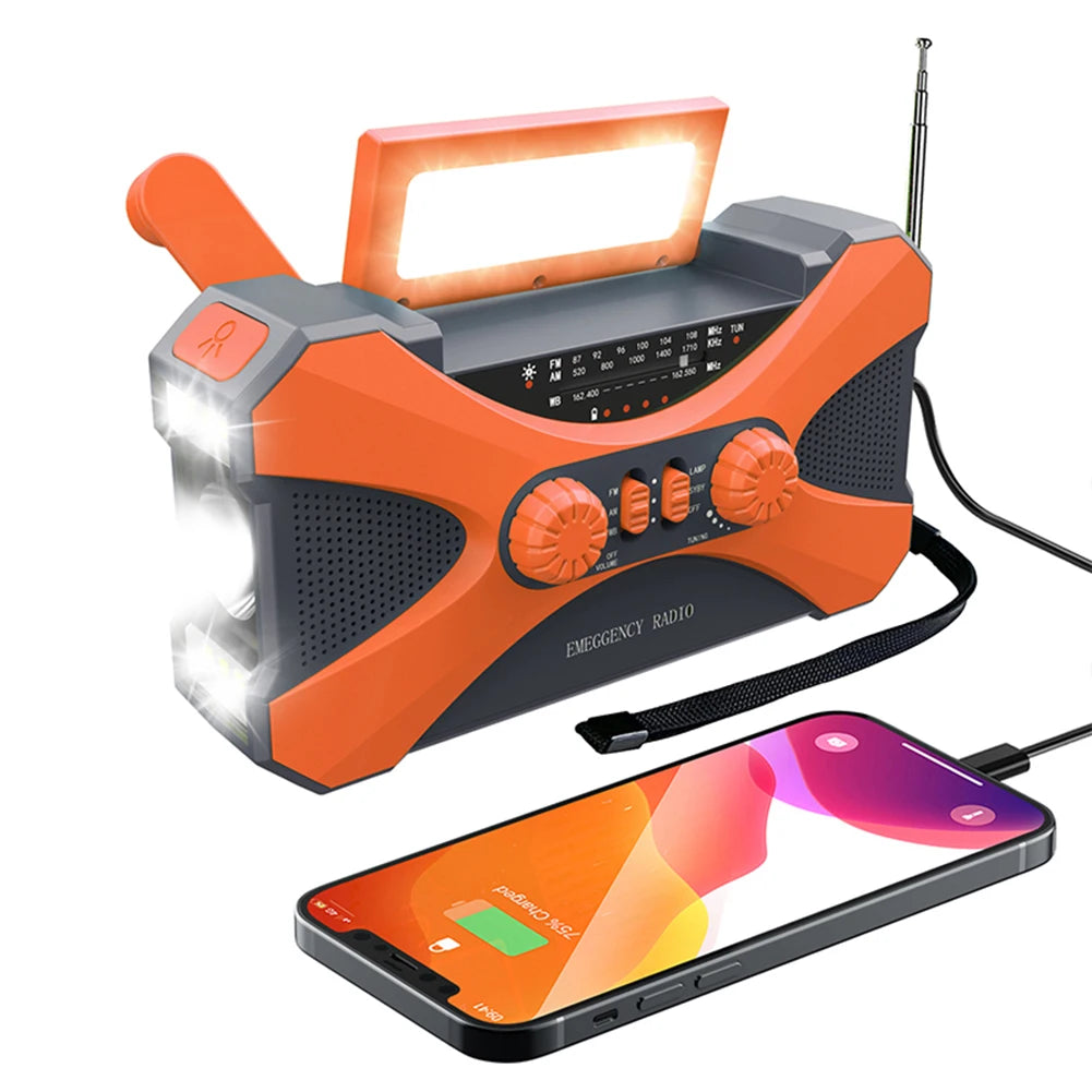 12000mAh Hand Crank Solar Power Radio Portable AM/FM/NOAA Weather Radio with LED Flashlight Power Bank Outdoor Emergency Radio
