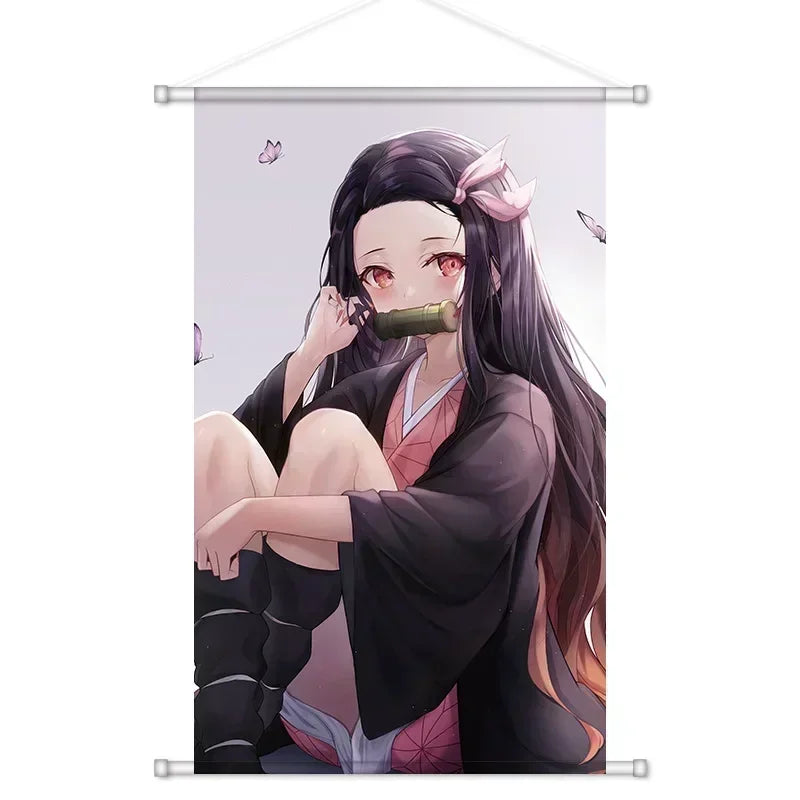 Anime Demon Slayer Cartoon Tanjirou Nezuko Scroll Canvas Wall Hanging Painting Home Decor Anime Poster Wall Art Room Decoration