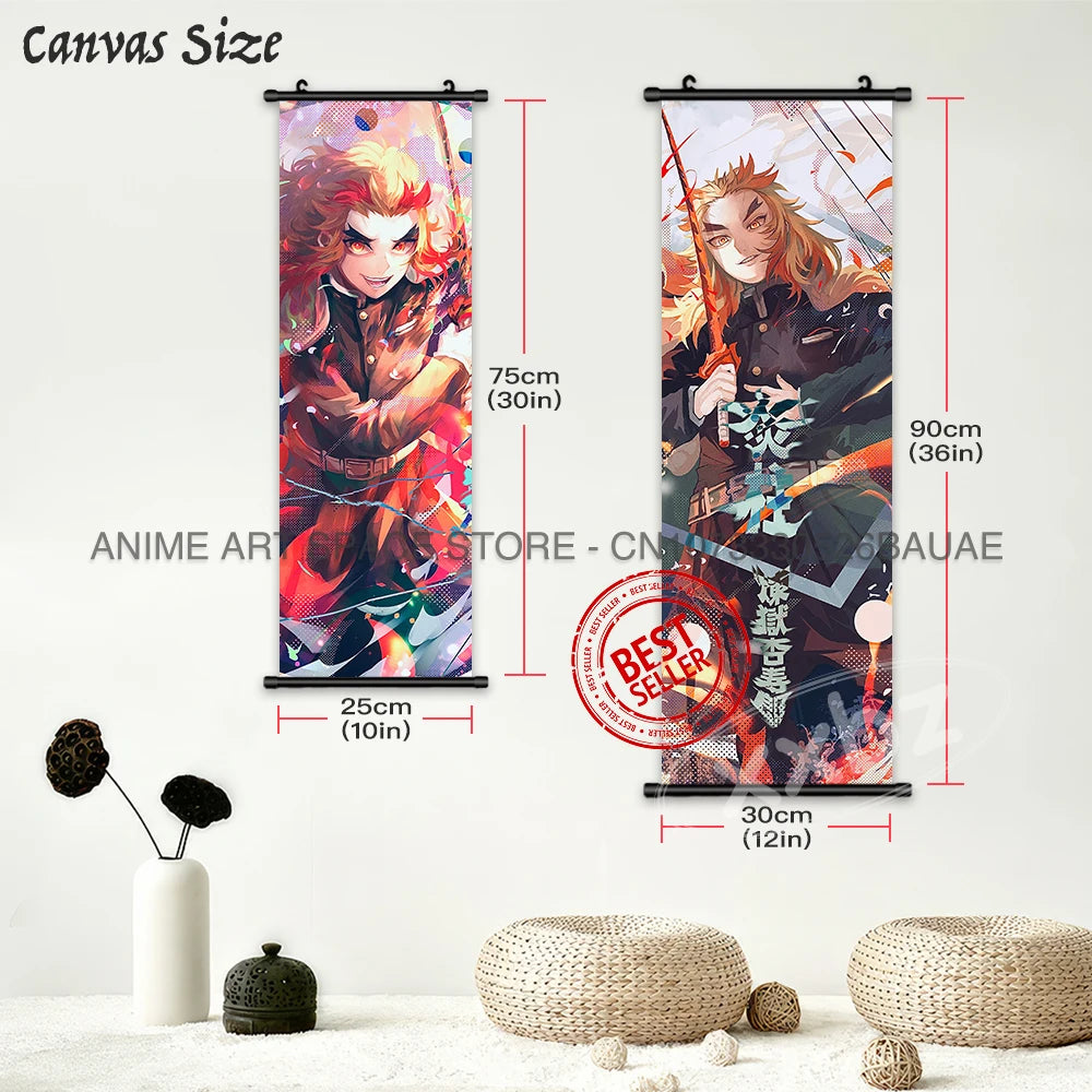 Demon Slayer Hanging Painting Anime Poster Wall Art Gift Kamado Tanjirou Canvas Scroll Picture Print Home Decor Kawaii Kids Room