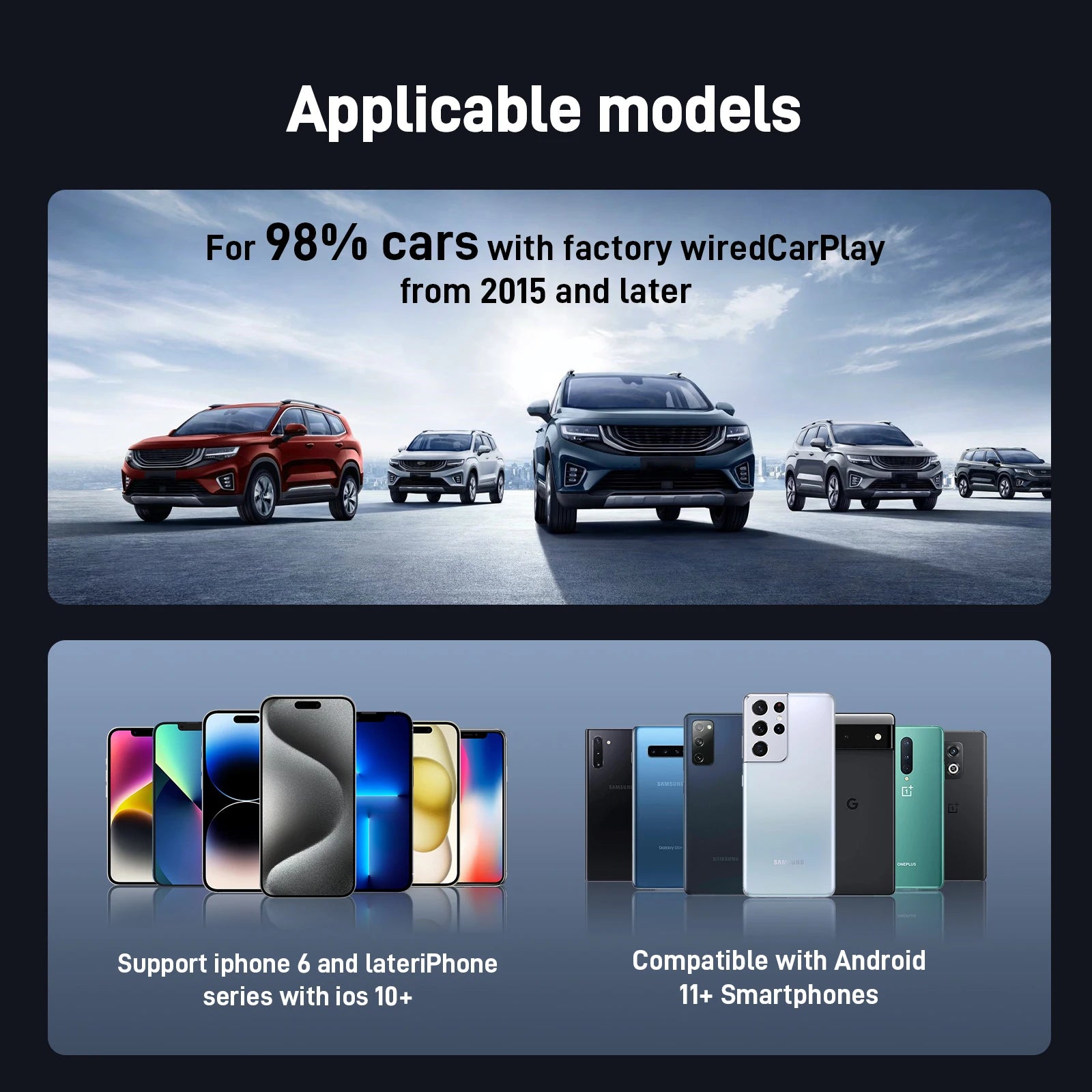 Wireless Mini CarPlay Adapter Wired to Wireless CarPlay Dongle Plug and Play CarPlay Wireless Adapter for Android iOS Cars from