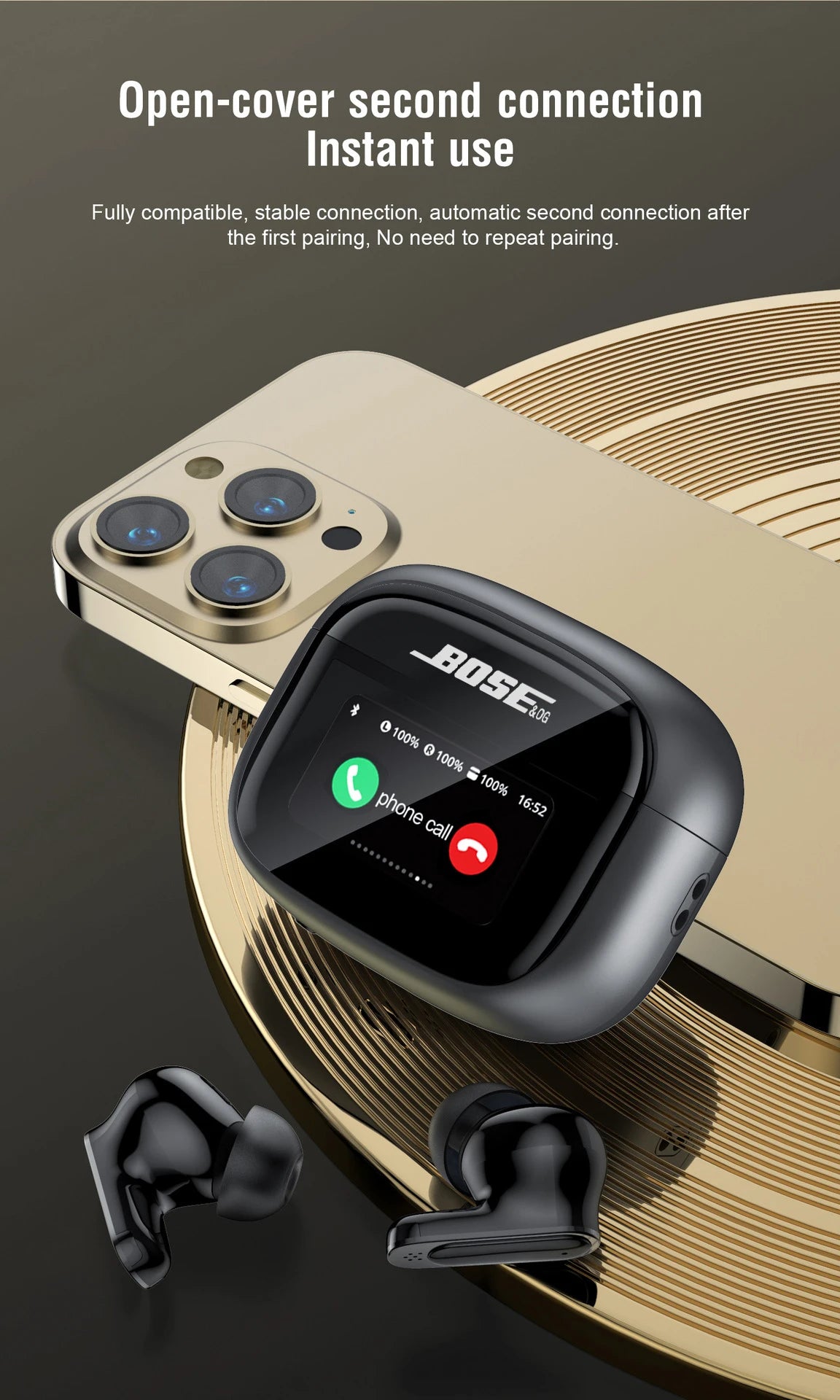 V11 Touch Screen Headphones ANC Bluetooth5.4 Noise Cancelling Earphones HiFi Stereo Wireless In-Ear ENC Earbuds With Mic