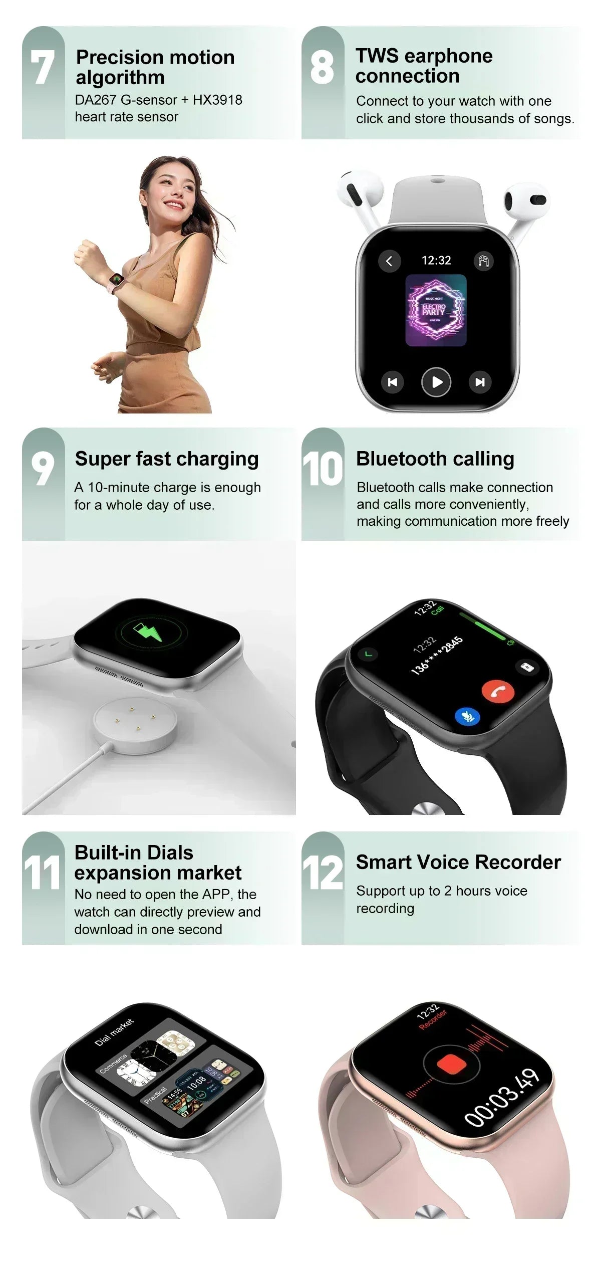 Smart Watch 4G Music Video Bluetooth Call Waterproof for Android iOS with TWS Earphones 1.96' AMOLED HD Touch Screen