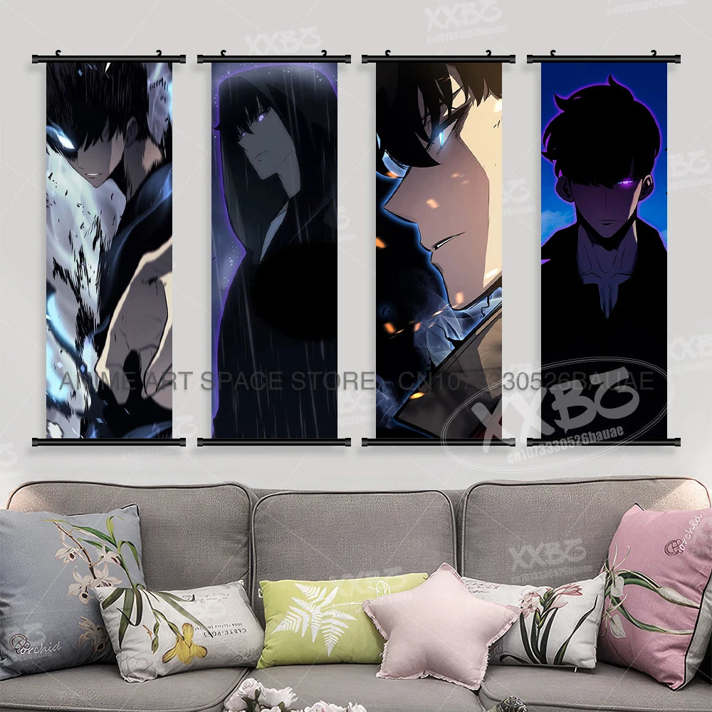 Hot Anime Solo Leveling Wall Artwork Canvas Scrolls Pictures Hanging Painting Print Poster Seong Jin Woo Home Decoration Mural