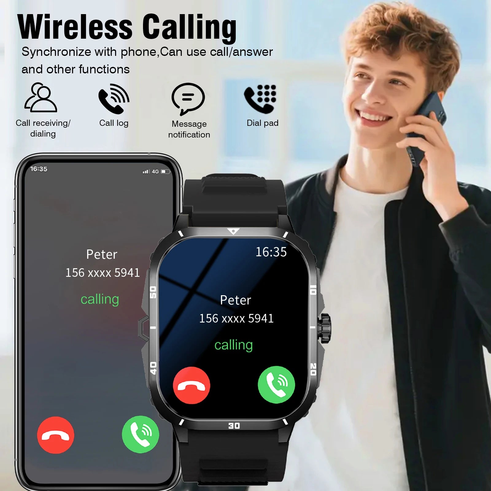 Men's Smart Watch with Wireless Calling, Dual Straps (Stainless Steel+Silicone), Step Counter Flashlight & Message Reminder