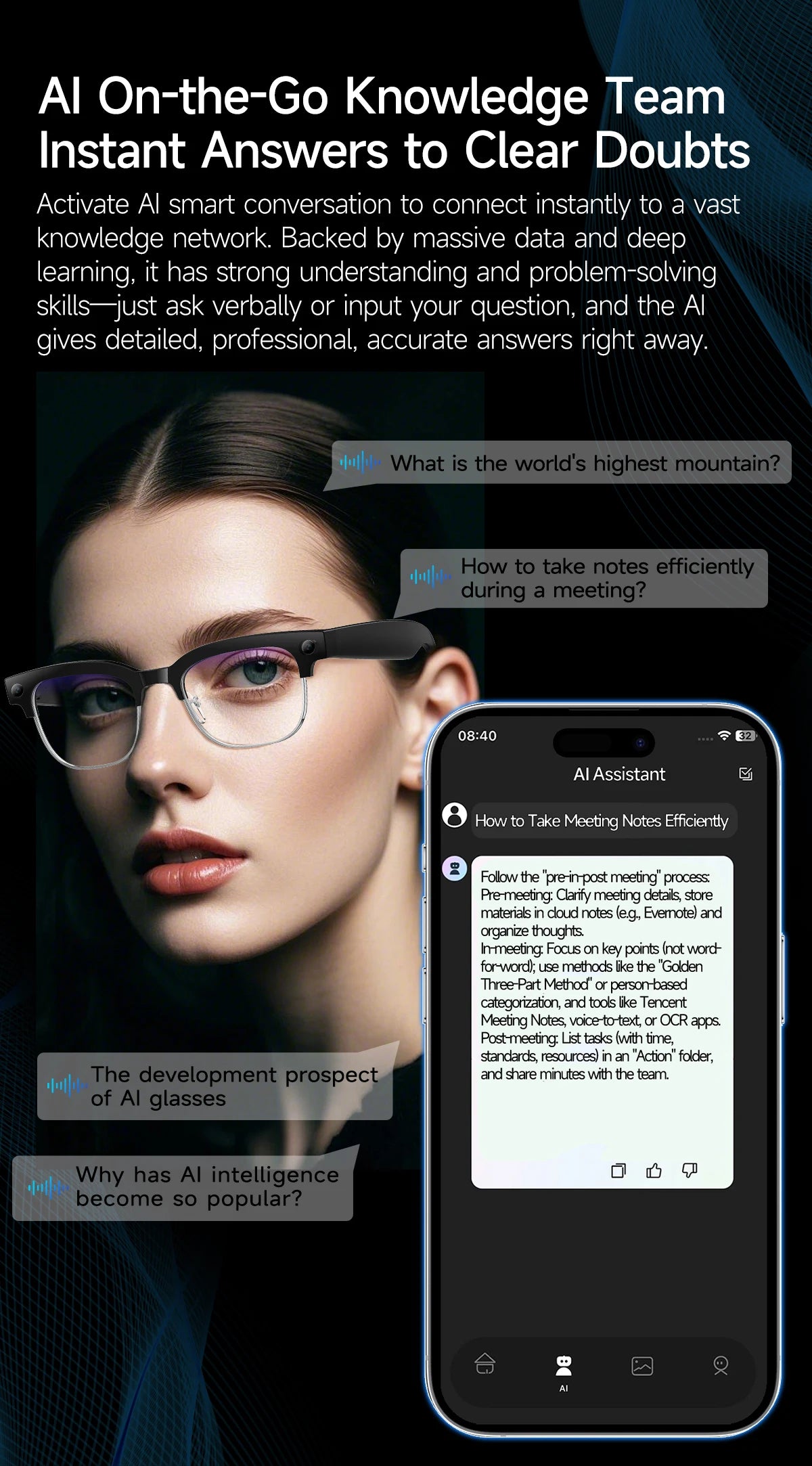 Smart Glasses With Camera Video Recording AI Photo Recognition Bluetooth Call Translation Voice Sunglasses Men