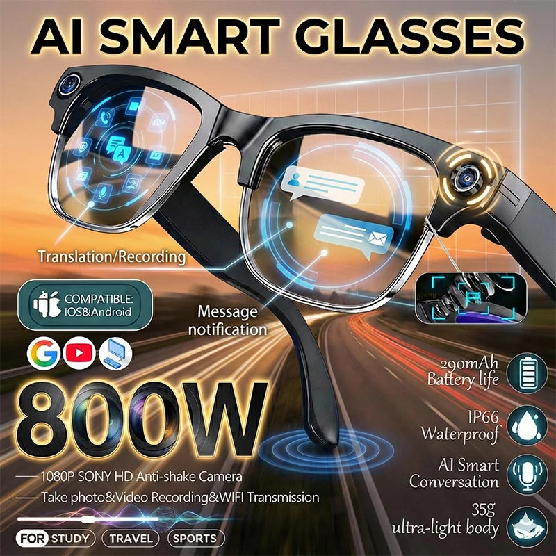 Smart Glasses With Camera Video Recording AI Photo Recognition Bluetooth Call Translation Voice Sunglasses Men