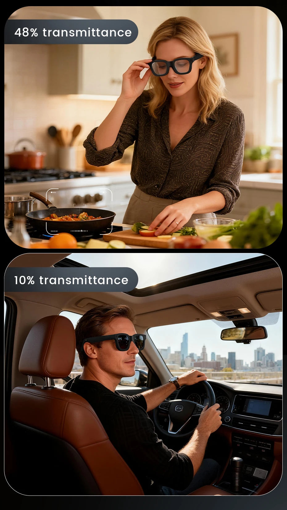Smart Glasses 800W HD Photo Video AI Record Translation Touch Photochromic Lenses Bluetooth Call Music Multifunction Glasses