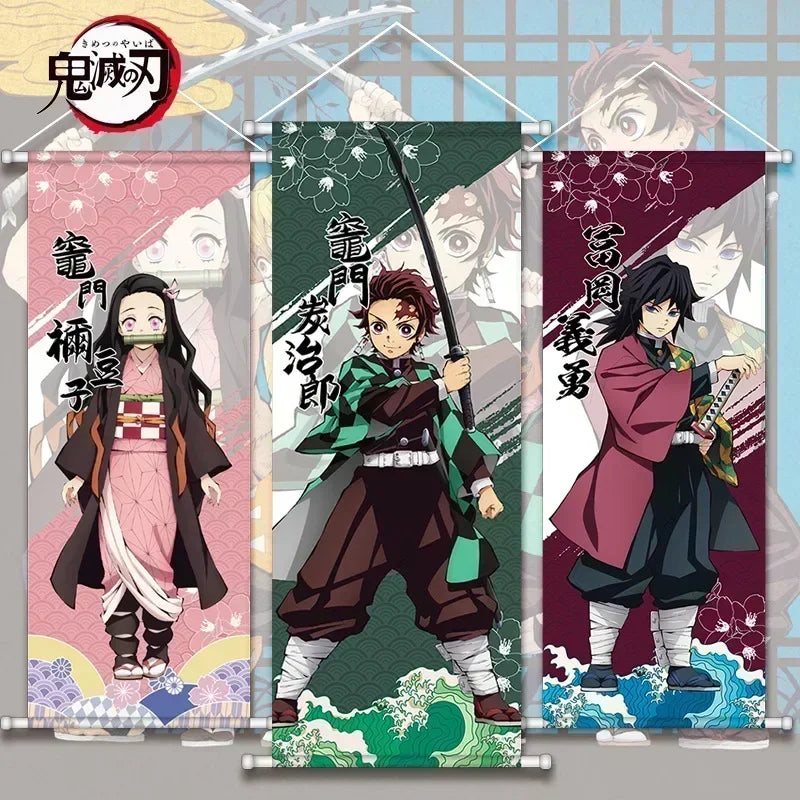 Anime Demon Slayer Cartoon Tanjirou Nezuko Scroll Canvas Wall Hanging Painting Home Decor Anime Poster Wall Art Room Decoration