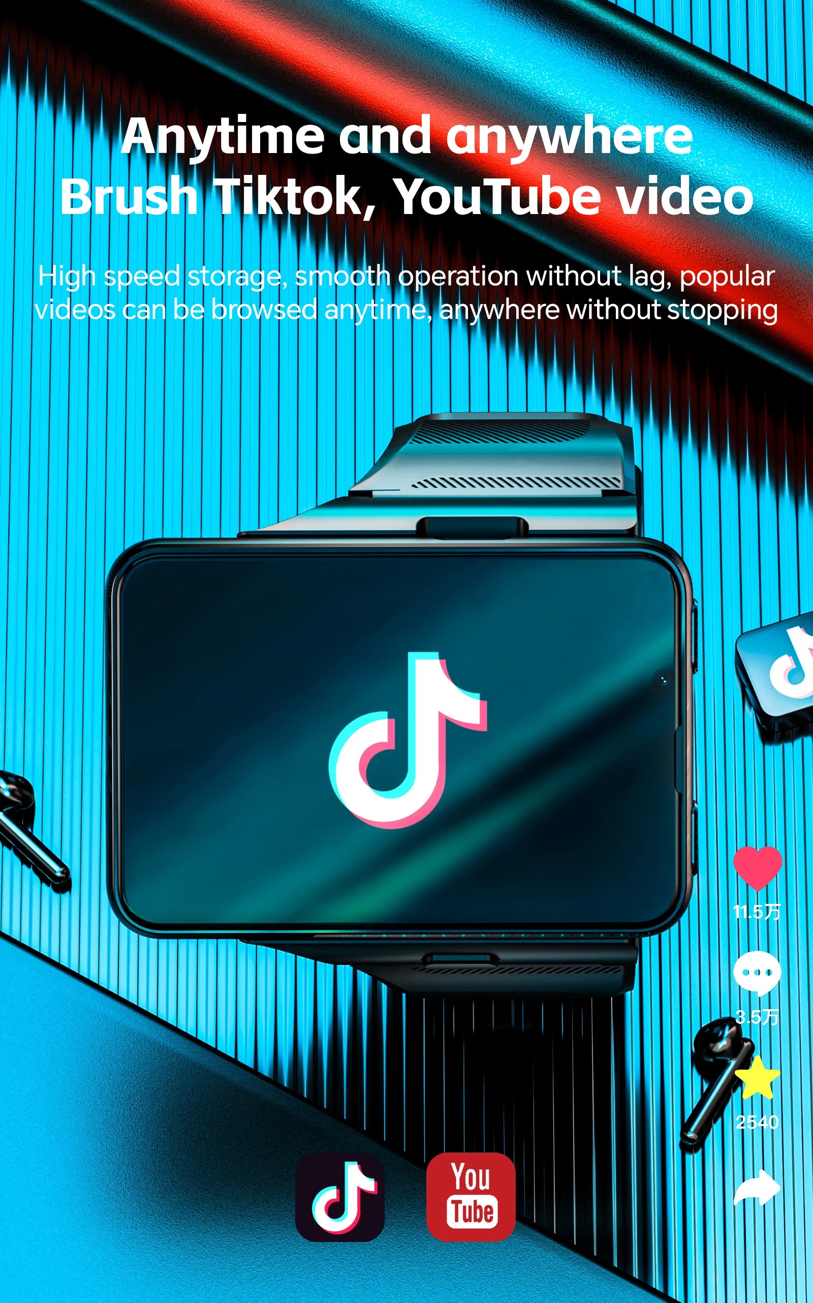 LOKMAT APPLLP MAX Detachable Strap Android Smart Watch Phone Wifi 4G Network Watch Dual Camera Video Calls Heart Rate Monitor