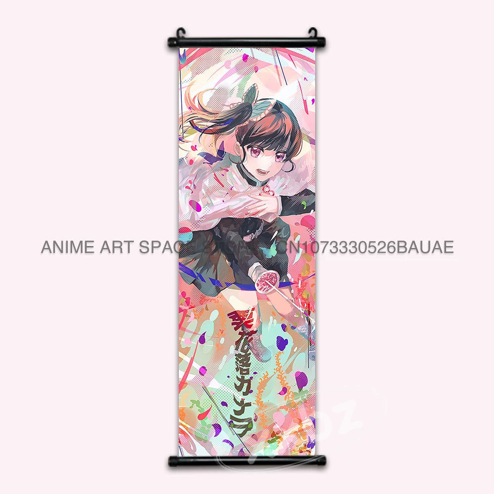 Demon Slayer Hanging Painting Anime Poster Wall Art Gift Kamado Tanjirou Canvas Scroll Picture Print Home Decor Kawaii Kids Room