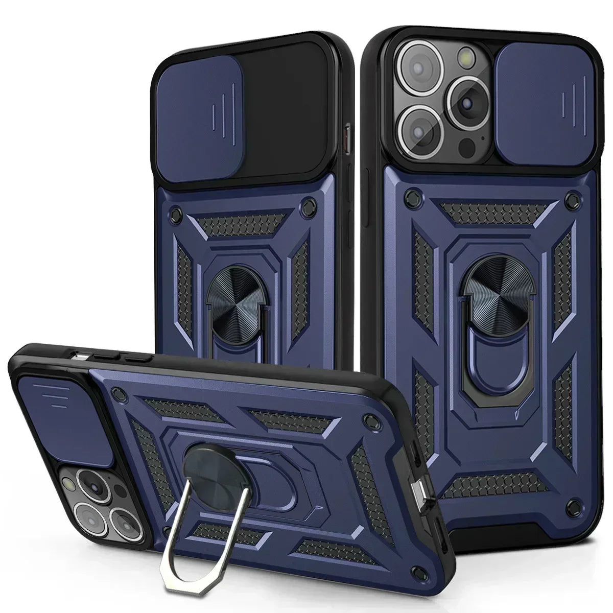 Shockproof Armor Case for iPhone pro Max plus with Slide Camera Lens Protection Matte Anti-Glare Non-Slip Cover for Models 11 to 16
