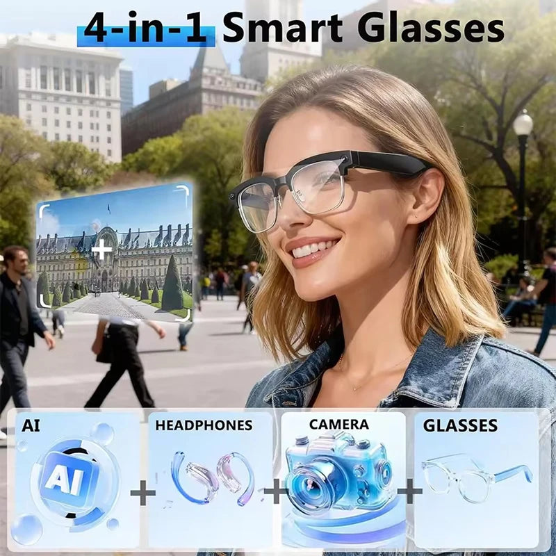 Smart Glasses With Camera Video Recording AI Photo Recognition Bluetooth Call Translation Voice Sunglasses Men