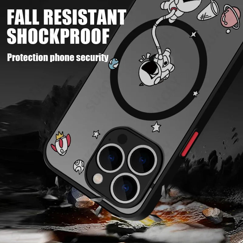 For Magsafe Wireless Charging Astronaut Case For iPhone 16 15 Pro Max Plus 14 Pro 13 12 11 Pro Max 7 8 Soft Edge Phone Cover