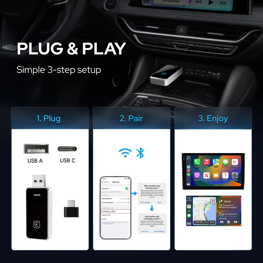 SKILLDRIVE Wireless CarPlay Adapter Wired to Wireless CarPlay for Volvo Benz Audi Hyundai VW Mazda Cadillac Wired CarPlay Car