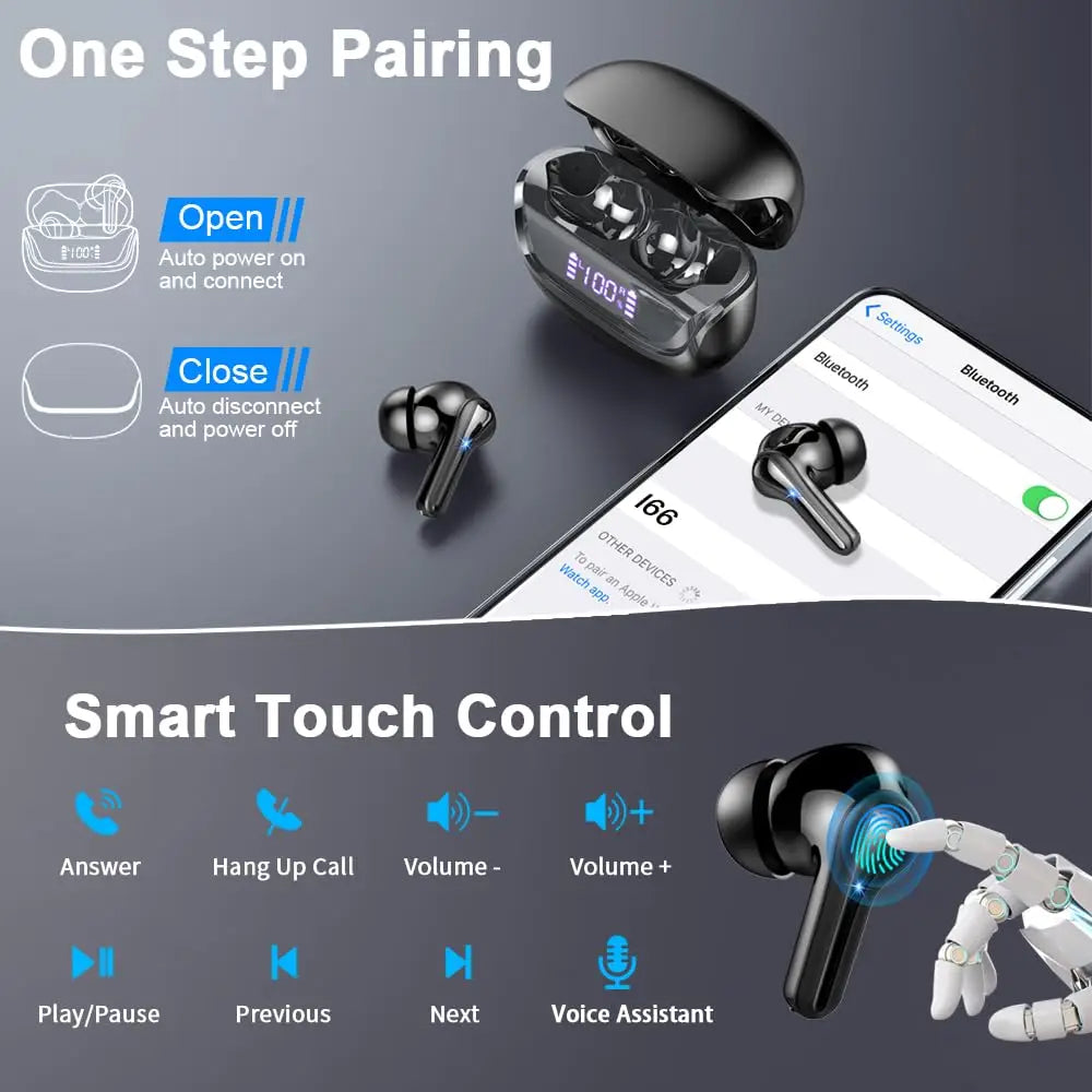 Wireless Earbuds, Bluetooth 5.3 Earbuds Stereo Bass, iNoise Cancelling Mic, Earphones IPX7 Waterproof Sports, 35H Playback.
