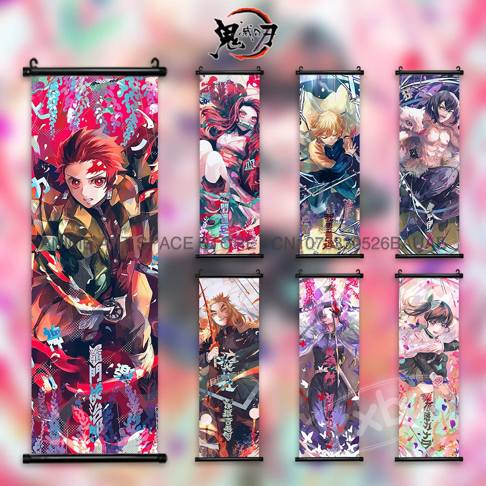 Demon Slayer Hanging Painting Anime Poster Wall Art Gift Kamado Tanjirou Canvas Scroll Picture Print Home Decor Kawaii Kids Room