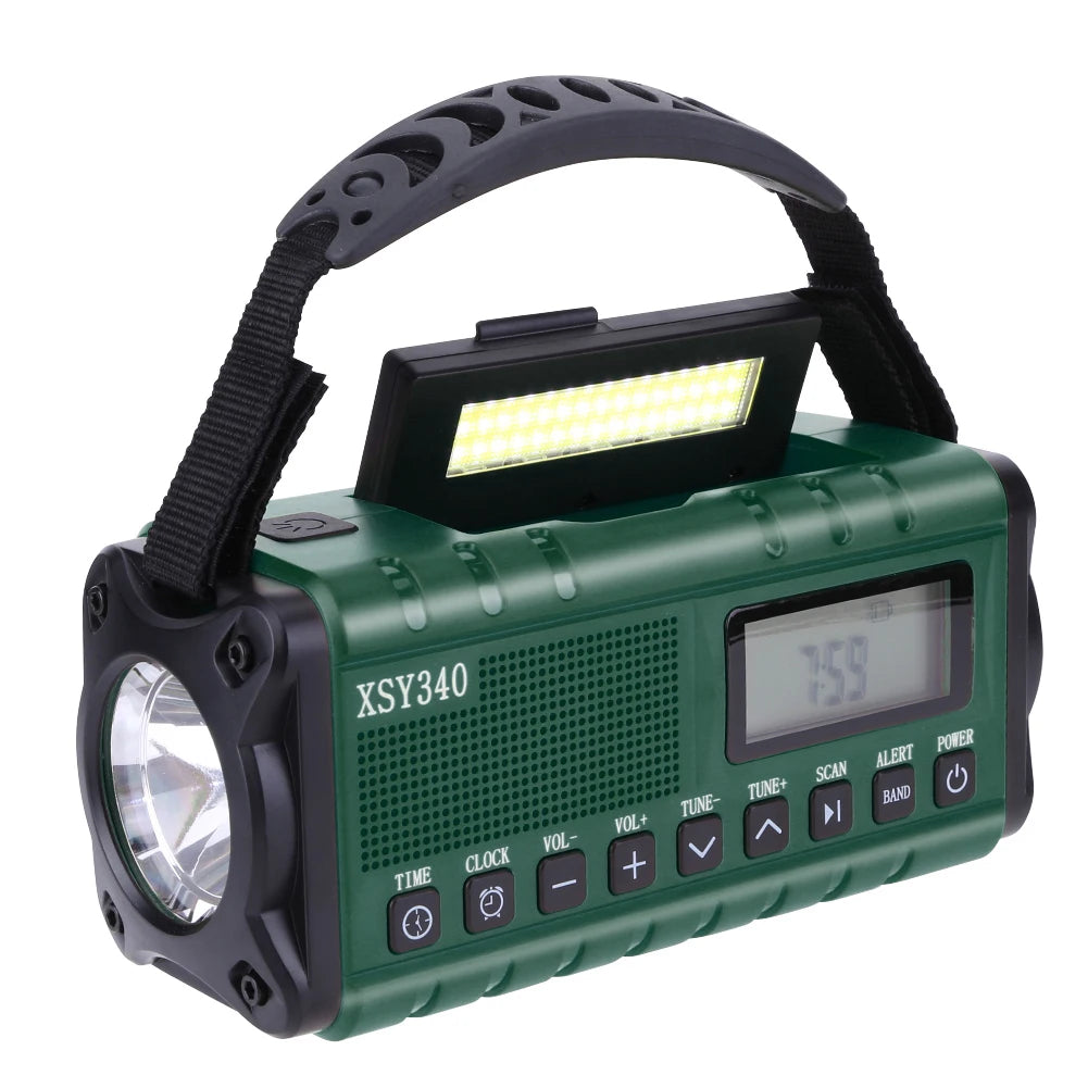 12000mAh Hand Crank Solar Power Radio Portable AM/FM/NOAA Weather Radio with LED Flashlight Power Bank Outdoor Emergency Radio