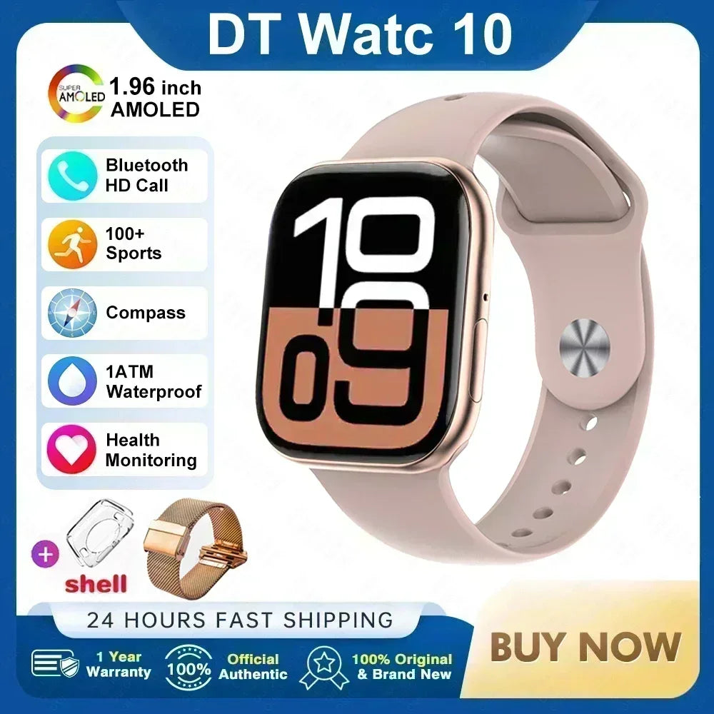 Smart Watch 4G Music Video Bluetooth Call Waterproof for Android iOS with TWS Earphones 1.96' AMOLED HD Touch Screen