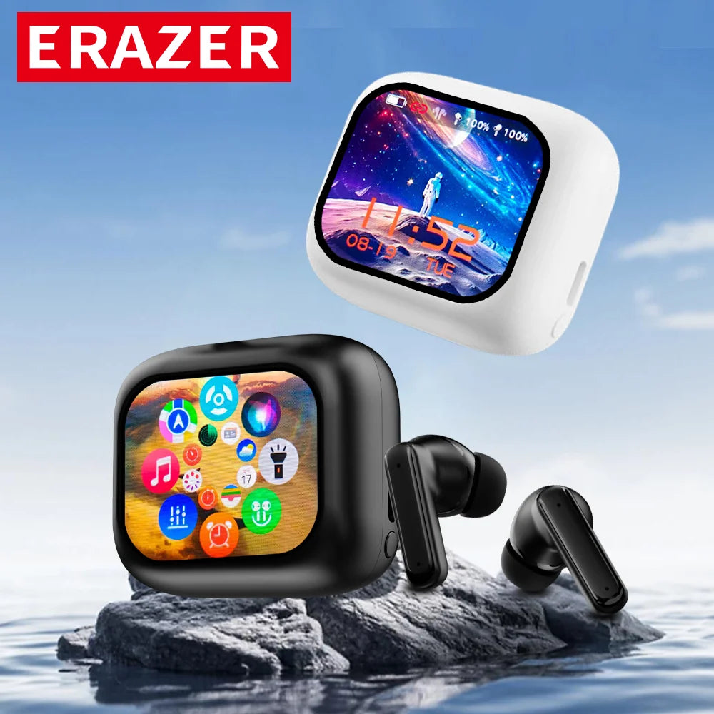 ERAZER LCD Touch Screen Bluetooth Earbuds Earphone ANC noise cancelling wireless Headphone waterproof earbuds HD stereo Headset