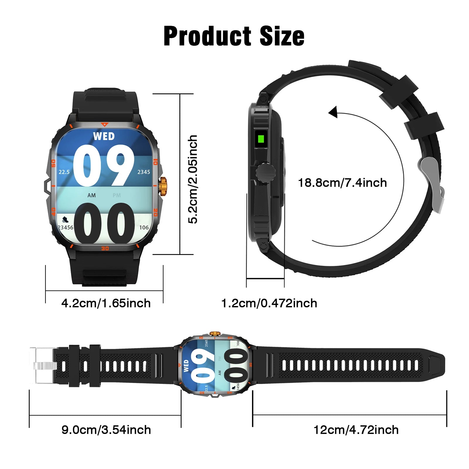 Men's Smart Watch with Wireless Calling, Dual Straps (Stainless Steel+Silicone), Step Counter Flashlight & Message Reminder