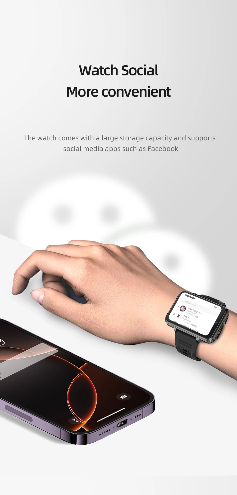 VP999 Ultra Large Screen Smart Watch 4G Dual Camera 64GB Face Recognition Unlock 1400mAh Maps 2.4 inch Touch Screen Smartwatch