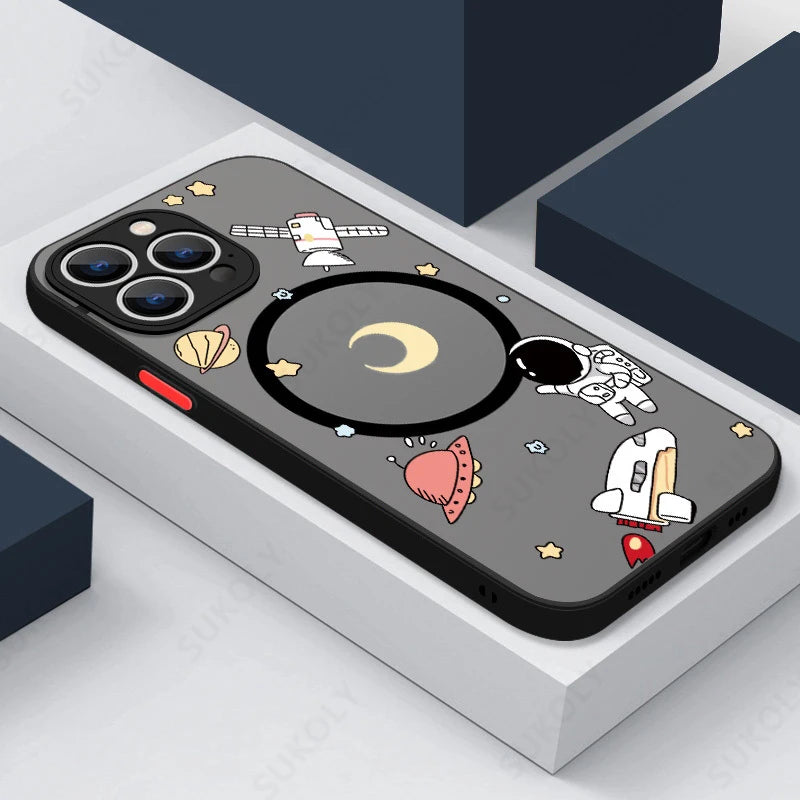 For Magsafe Wireless Charging Astronaut Case For iPhone 16 15 Pro Max Plus 14 Pro 13 12 11 Pro Max 7 8 Soft Edge Phone Cover