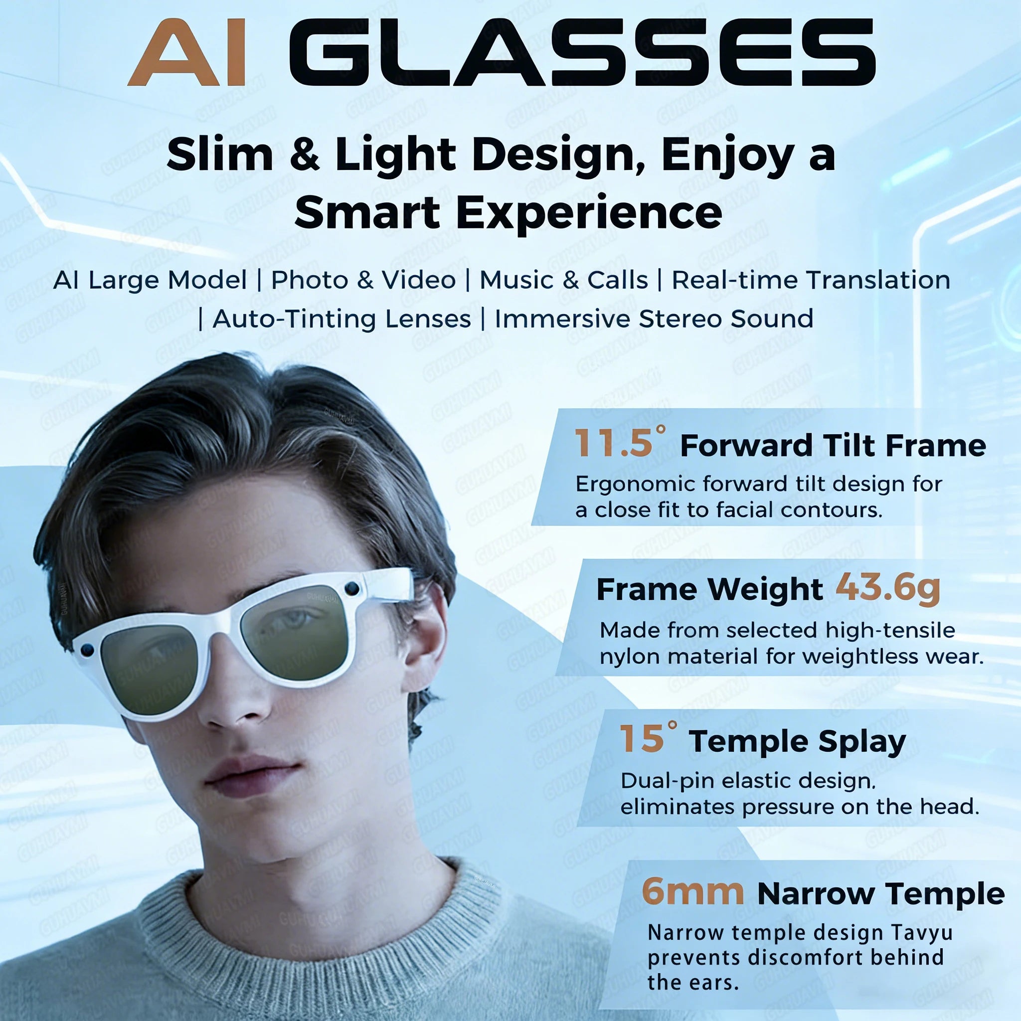 AI Glasses 1080P HD Camera M02 Ultra ChatGPT 3600mAh Charging Case Power Bank 32GB Translation Music Video Sunglasses
