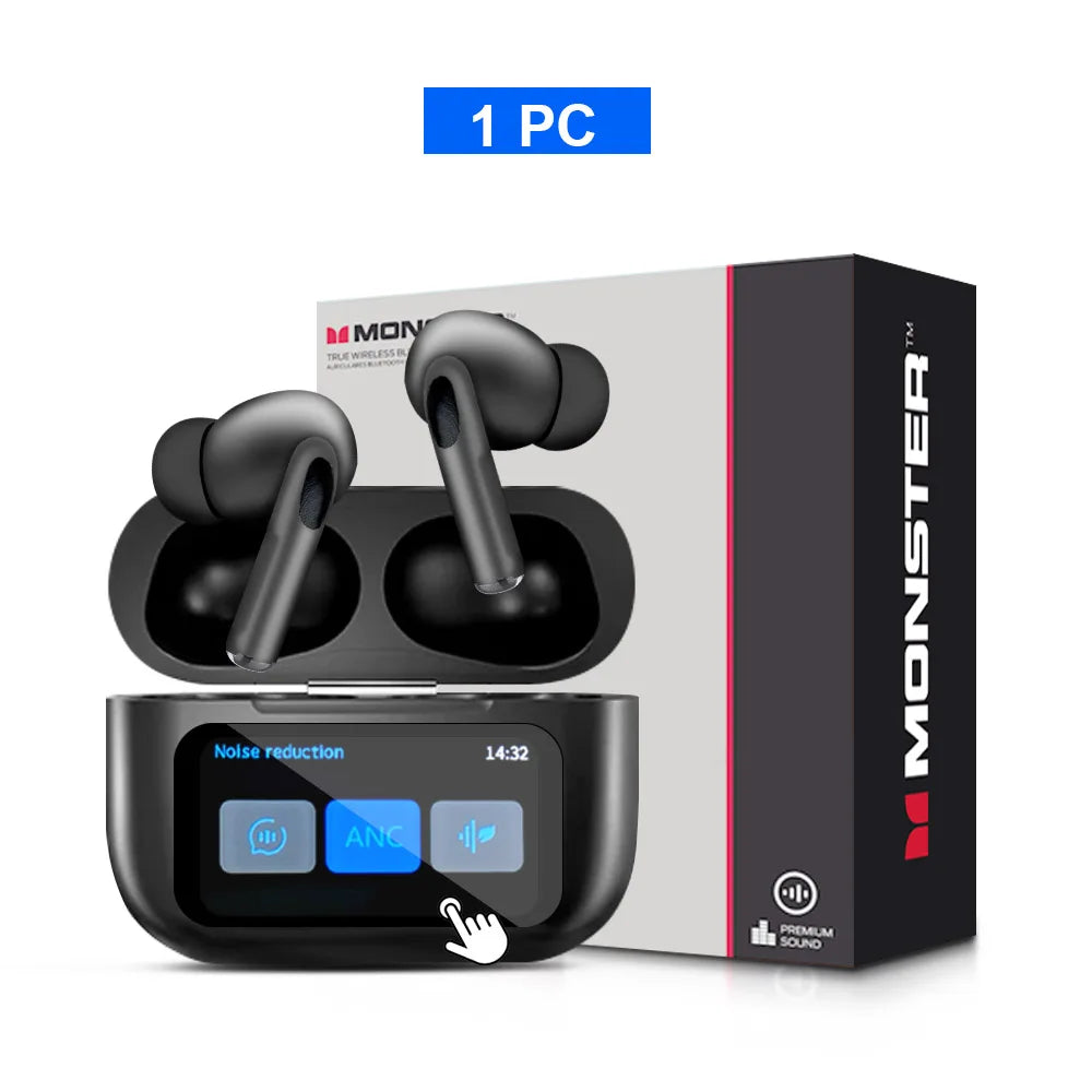 MONSTER Tws Wireless Bluetooth Earphones HD Stereo Sound Earbuds Headphones Charging Box LCD Touch Display Sports In-Ear Headset