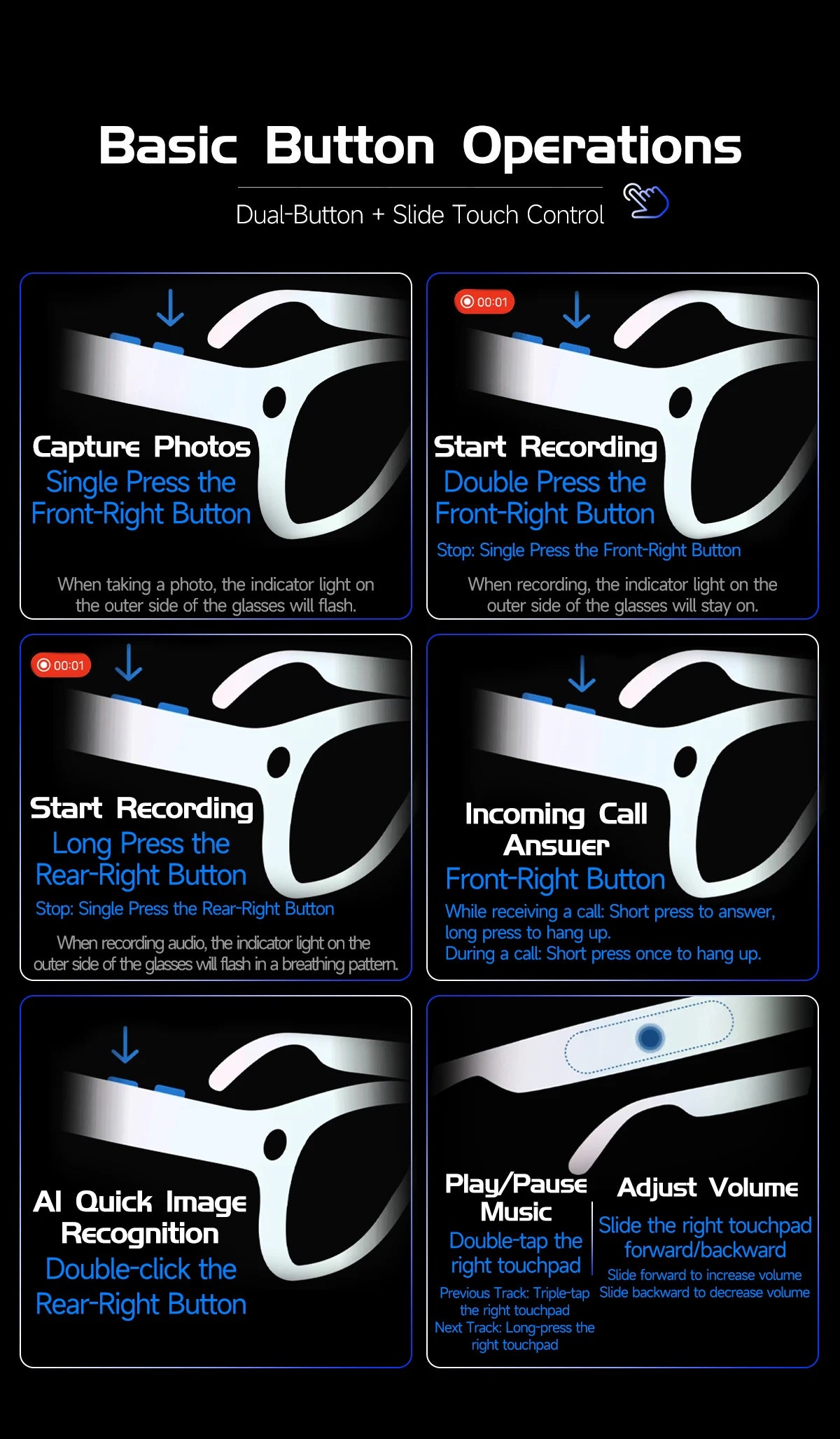 Smart Glasses With Camera Video Recording AI Photo Recognition Bluetooth Call Translation Voice Sunglasses Men