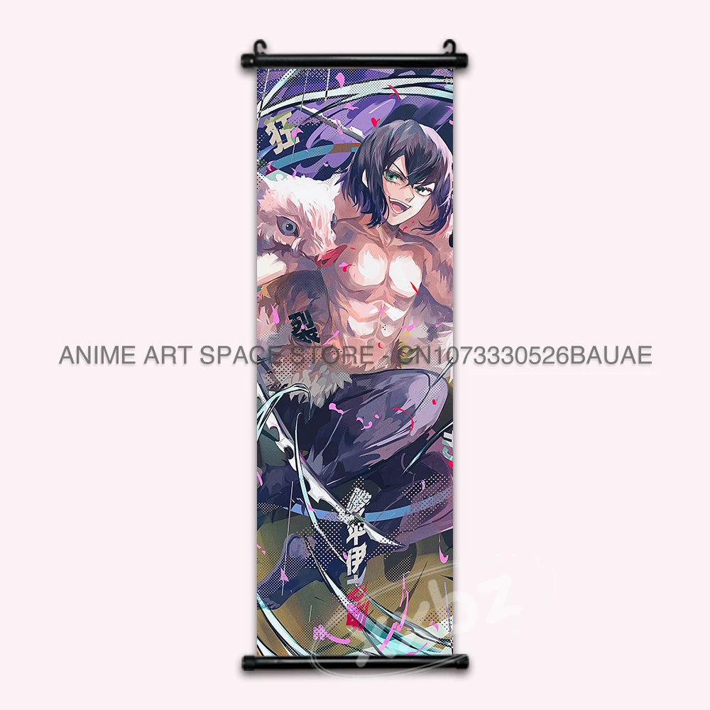 Demon Slayer Hanging Painting Anime Poster Wall Art Gift Kamado Tanjirou Canvas Scroll Picture Print Home Decor Kawaii Kids Room