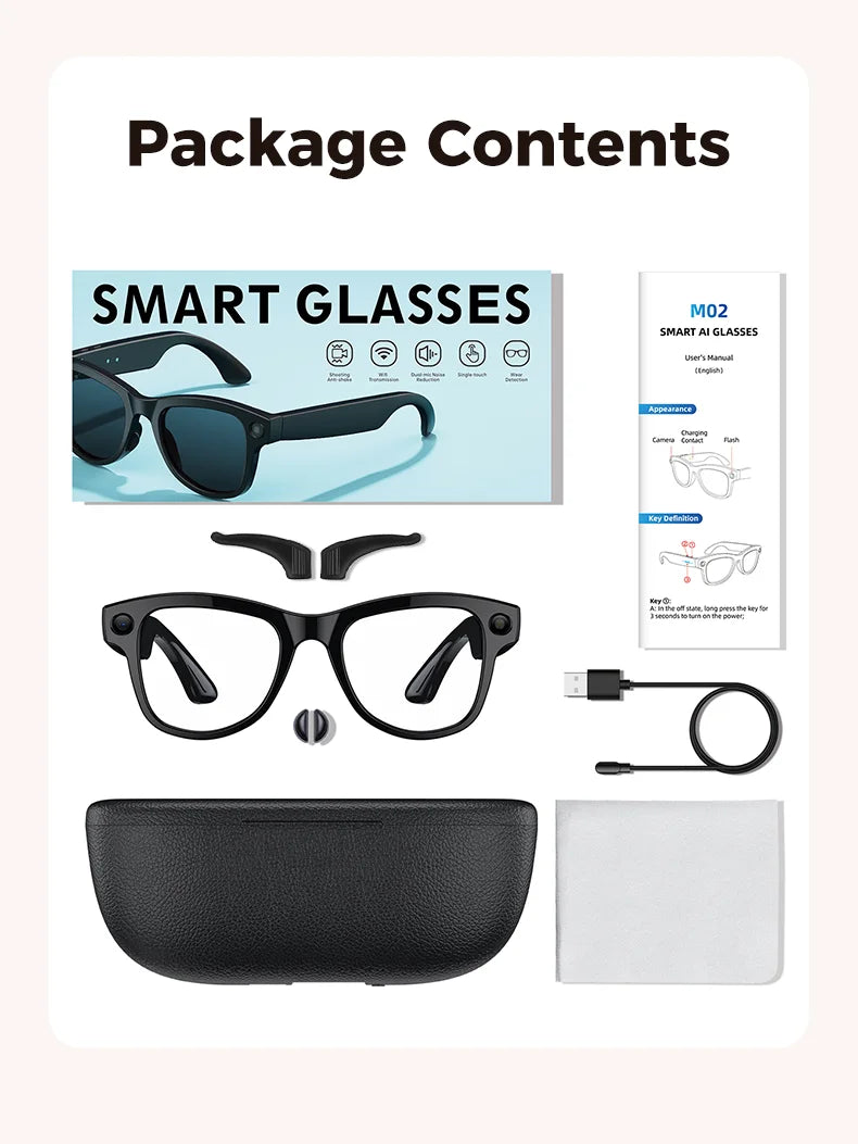 AI Glasses 1080P HD Camera M02 Ultra ChatGPT 3600mAh Charging Case Power Bank 32GB Translation Music Video Sunglasses