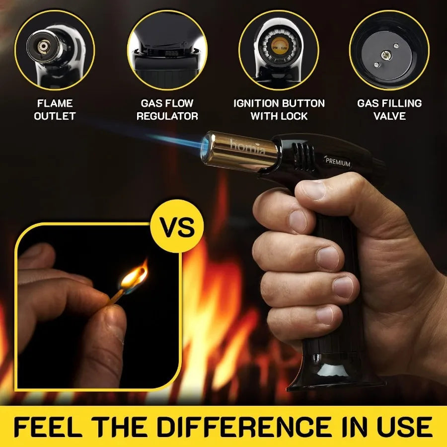 Butane Torch Refillable Kitchen Torch Lighter Adjustable Flame for Smokers Smoking Guns with Wood Chips bag included Fit All Bu