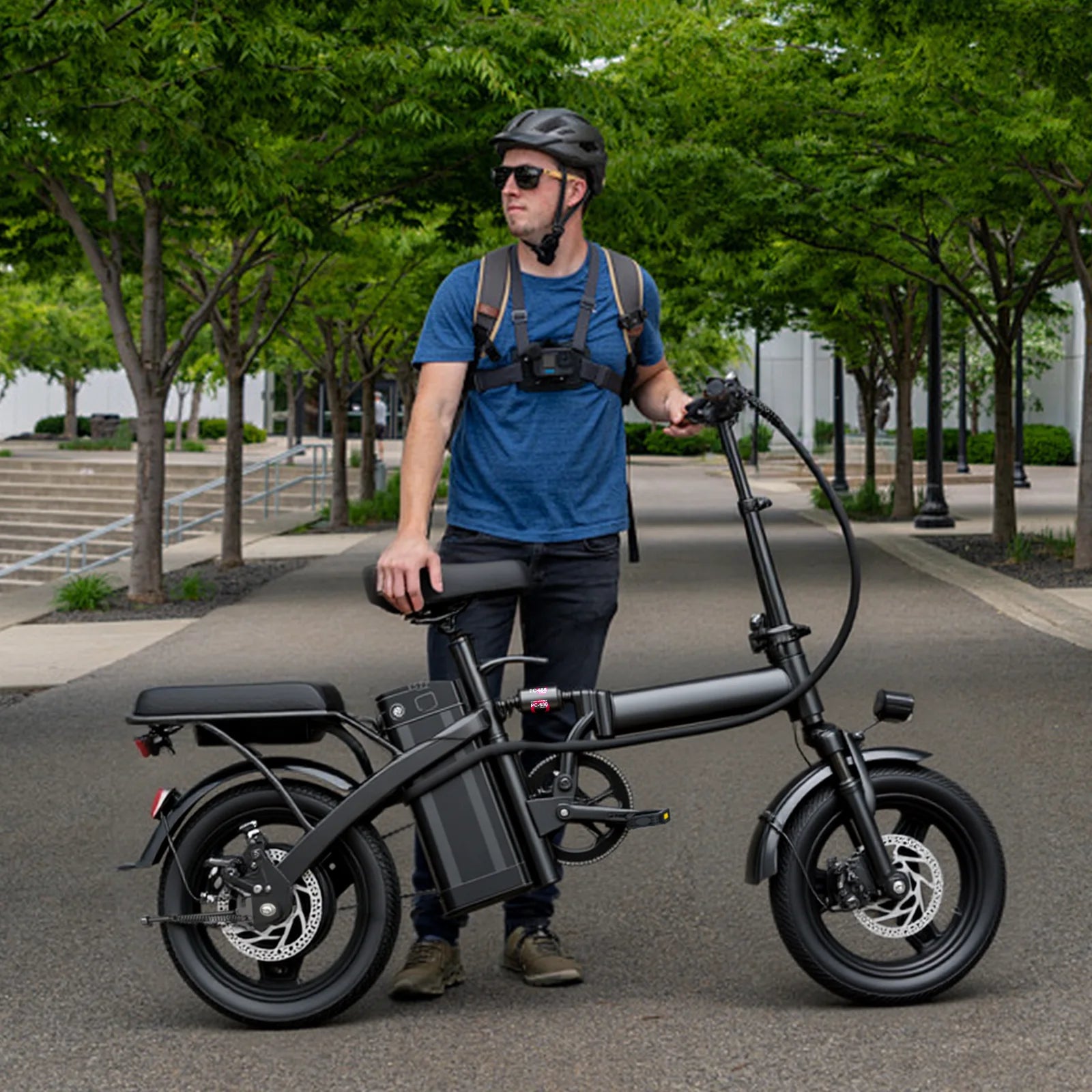 500W Dual Disc Brake Foldable Electric Bicycle 14 Inch 48V10.4Ah Battery 22 Miles Range 20MPH Max Speed with Seat And Basket 1Year Warranty